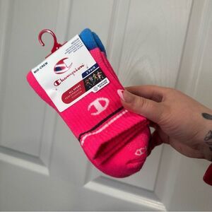 Champion Unisex Vibrant Pink and Blue Athletic Mid Crew Socks Pack of 3